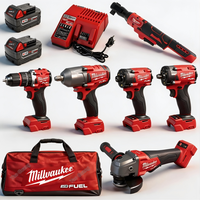 Vente en gros d'outils de réparation automobile sans fil FUEL de Milwaukee, 6 outils, 2 batteries 5Ah, clé à chocs, meuleuse, perceuse, kit d'outils 9-en-1
