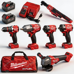 Kit di Utensili per Riparazioni Auto Senza Fili Milwaukee FUEL, 6 Attrezzi, 2 Batterie <span class=keywords><strong>da</strong></span> 5Ah, Chiave, Smerigliatrice, Trapano, Set 9-in-1 - Product Image 3