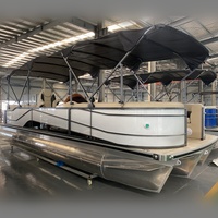 Bateau ponton sportif en aluminium soudé certifié CE de 7,5 m (25 pi) avec design de clôture en fibre de verre pour cuisine, plaisir et barbecue