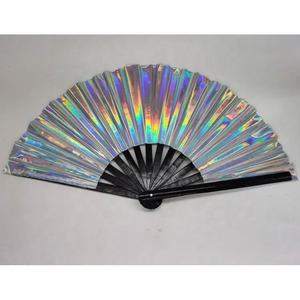 New Arrival 13 Inch Large Promotional Gift Portable <b>Folding</b> Colored Light up Reflective Loud Bamboo <b>Hand</b> <b>Fan</b> for Dance Part - Product Image 3
