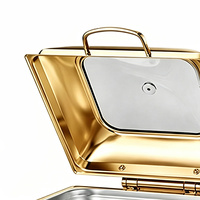 Réchaud de buffet en acier inoxydable doré 6L, ensemble de chauffe-plats carrés de luxe pour dîner et buffet