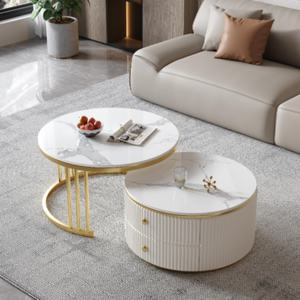 Mesa de Centro Moderna de Lujo con Tapa de Pizarra y Marco Metálico, Mesa de Té para Sala de Estar con Tapa de Vidrio, Mesa de Café con Tapa de Imitación Mármol - Product Image 1