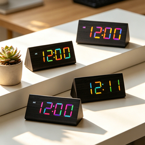 Reloj Digital LED Inteligente Moderno con Pantalla Triangular, Fecha, Hora, Temperatura, <span class=keywords><strong>Calendario</strong></span>, Alarma, de Madera, Eléctrico, para Dormitorio o Escritorio - Product Image 5