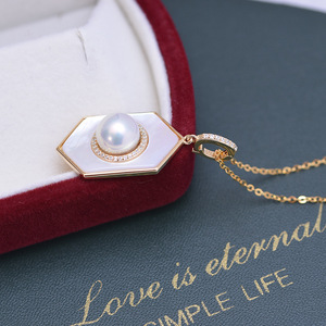 Collier pour femme en argent S925 de style minimaliste, pendentif en perle d'eau douce blanche de 8-9 mm, lumière intense, pendentif presque fin, colliers - Product Image 3