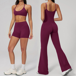Conjunto Deportivo de Yoga para <span class=keywords><strong>Mujer</strong></span>, de Secado Rápido y Transpirable, de 2 Piezas, Cintura Elástica, Logotipo Frontal, Ropa Deportiva de Cintura Alta - Product Image 3