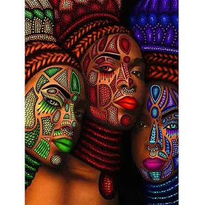 Pintura de Diamantes 5D DIY al por Mayor, <span class=keywords><strong>Punto</strong></span> de <span class=keywords><strong>Cruz</strong></span>, Tres Mujeres Africanas, Mosaico, Cuadro Decorativo para Pared del Hogar, Arte - Product Image 1