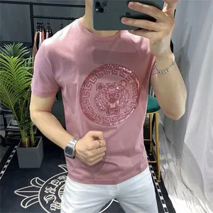 Camiseta de algodão masculina, camiseta de algodão da moda para homens, manga curta, de verão, com pescoço redondo, versátil, manga curta