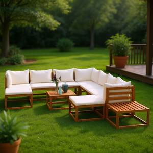 Ensemble de salon de jardin en bois d'acacia massif, couleur crème, grande taille, meubles d'extérieur durables - Product Image 2