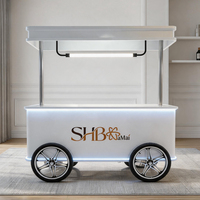 Carrito de Exhibición Metálico de Lujo, Kiosco Portátil para Joyería, Café, Helados, Eventos, con Toldo, Ruedas, Iluminación LED, OEM