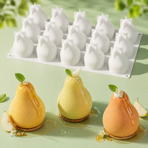 Moule en silicone 3D en forme de poire à 15 cavités, résistant à la chaleur, antiadhésif, pour gâteaux, mousses, desserts français, savon et glaçons, réutilisable, DIY - Product Image 3