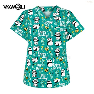 Blouses médicales imprimées <span class=keywords><strong>Panda</strong></span>, uniformes de travail pour femmes et hommes, vêtements d'allaitement, vêtements dentaires, hauts de travail pour hôpitaux et cliniques dentaires - Product Image 2