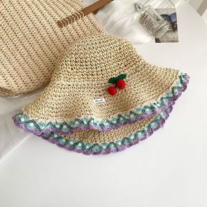Cherry Ribbon <b>Straw</b> <b>Hat</b> Wide Brim Foldable Sun Protection Beach Vacation <b>Hat</b> For Women Fresh Sweet Style Summer Sunshade - Product Image 3