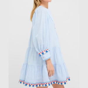 Nuevo Vestido de Verano Boho Bordado de Manga Larga con Borlas en el Bajo, Vestido Mini Ligero de Algodón para Mujer - Product Image 3