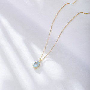 Collar con colgante de cadena de eslabones geométricos de estilo Vintage, piedra preciosa de Topacio Azul chapada en oro hecha de plata de ley para compromiso - Product Image 5