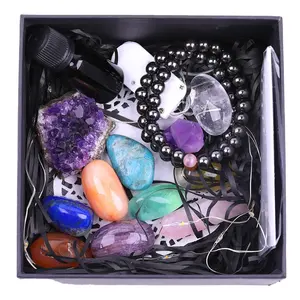 Großhandel 7 healing steine-Kundenspezifische Natürliche Kristall Kit Meditation geschenk Box set 7 Chakra Stein Kristalle Healing Steine