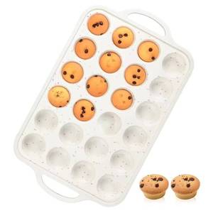 MUYULINS Factory Beige 24-Cup LFGB Non-Stick BPA-Free Metal Reinforced <b>Frame</b> <b>Mini</b> Silicone Cake Cup Muffin Baking Mold - Product Image 1