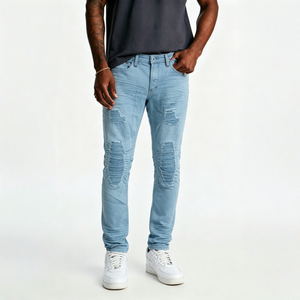 Pantalones vaqueros urbanos y elegantes de color liso con costuras reforzadas para atuendos diarios de estilo hip-hop. - Product Image 1