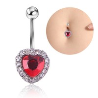 CRYSPURE 14g Piercing de nombril en acier inoxydable rouge style punk pour femme, avec pendentif cœur, cerise, rose et zircon, vente en gros OEM