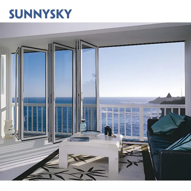 Sunnysky Harga Murah Pintu Lipat Aluminium Luar Ruangan Tahan Air Harga Pintu Kaca Laminasi Lipat Pintu Lipat Aluminium