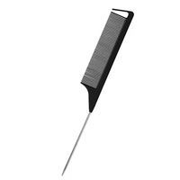 Peigne à queue de rat de précision avec logo personnalisé, en acier, à extrémité incurvée, résistant à la chaleur, pour tressage et séparation des cheveux, vente en gros