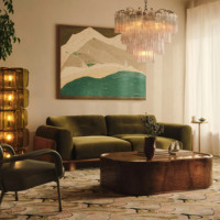 Canapé moderne en velours vert olive 2 places avec base en bois, meuble de salon, ensemble de causeuses design pour villa et maison