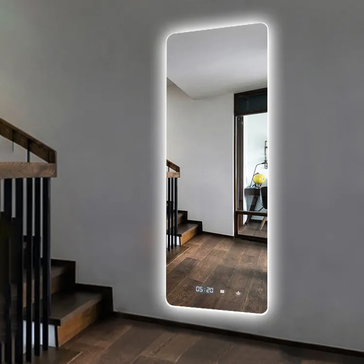 Espelho LED inteligente grande para parede, espelho completo para banheiro e hotel, espelho LED com luz