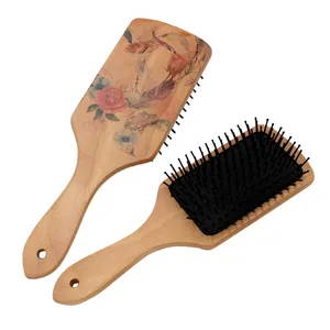 SFM Brand Detangle Comb Hot-Selling Curly Hair Paddle Dryer Brush Wooden Handle Home Use Salon Use Personalized Hair Care Tool