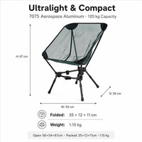 Chaise pliante d'extérieur ultra-légère en aluminium pour la pêche, la plage, la randonnée et le camping - Design portable en forme de lune triangulaire