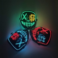 Masque d'horreur lumineux LED en plastique T-Worthy NOUVEAU pour fête d'Halloween, imprimé en typographie avec trous en V et yeux à double pointe EL