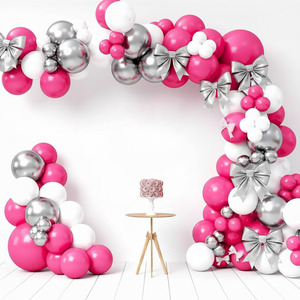 Set di 99 Palloncini Rotondi in Lattice Rosa, Bianco e Argento, Kit per Arco e Ghirlanda per San Valentino, Addio al Nubilato, Feste di Compleanno per Ragazze e Donne - Product Image 1
