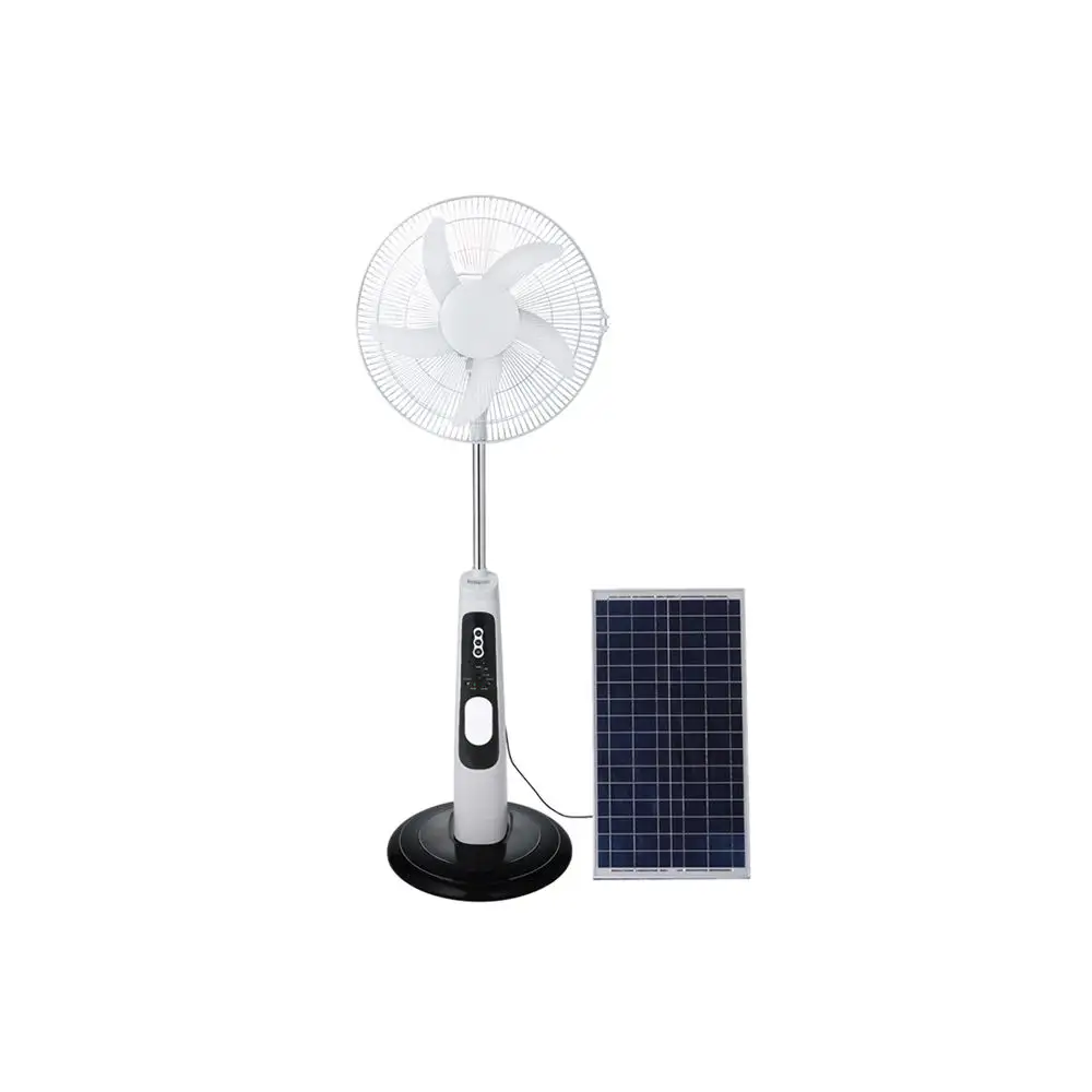 16 pollici 12V DC ventilatore solare alimentato a energia solare AC DC ricaricabile prezzo a buon mercato Stand ventilatore solare con pannello solare e luce a LED