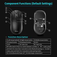 Ratón OEM ZELOTES F-37 Ultraligero de 58g, 24000DPI, 10 Botones Programables, Inalámbrico Trimodal, Ambidiestro, para Juegos