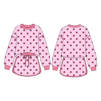 Setelan Dua Potong Anak Perempuan untuk Musim Semi/Gugur, Atasan Lengan Panjang Motif Polkadot Kerah Bulat untuk Olahraga dan Latihan, Dilengkapi Rok, Dapat Disesuaikan