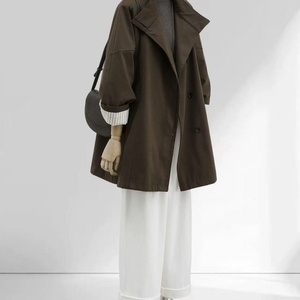 Manteau coupe-vent beige croisé pour femme, nouvelle collection printemps-automne 2026, style coréen, col montant, coupe ample, décontracté, mi-long - Product Image 3