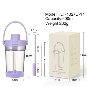 ขวดน้ำ Tritan หรูหรา ปี 2026 พร้อมหลอดดูด ขายส่ง โลโก้สั่งทำได้ 500 มล. แก้วพลาสติกใส ปราศจากสาร BPA พร้อมหูจับ แก้วน้ำแบบใช้ซ้ำได้ - Product Image 5