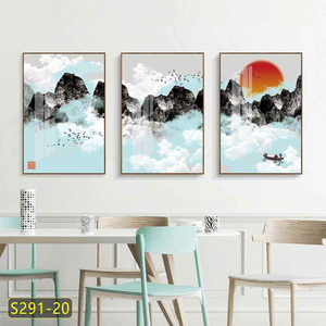 Tríptico Moderno Nórdico Abstracto, Impresión Digital en Lienzo, Arte de Pared con Geometría Dorada y Acuarela Azul, Tamaño Personalizado, Base de Papel - Product Image 3