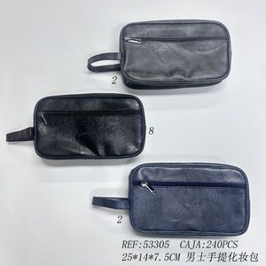 Borsa da Toilette 25x14x7.5cm, Astuccio Cosmetico in Pelle da Uomo con Cerniera e Maniglia - Product Image 3