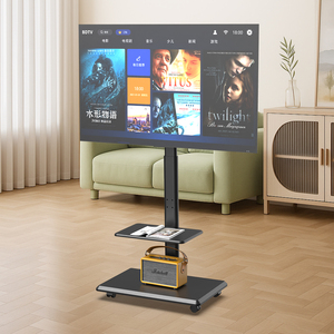 מעמד טלוויזיה נייד עם גלגלים, מתכוונן לגובה, תואם VESA 600x400, עם מדף אחסון מעץ, מתאים לטלוויזיות LCD בגודל 32-70 אינץ', מתאים לסלון. - Product Image 2