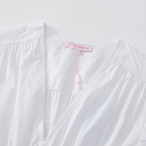 เดรสผ้าฝ้ายทอเนื้อแน่นสไตล์วินเทจสำหรับผู้หญิง ทรงเอ ความยาวปานกลาง คอวี แขนสั้น เอวสูง เหมาะสำหรับใส่ทำงานหรือใส่ลำลองในฤดูร้อน - Product Image 2