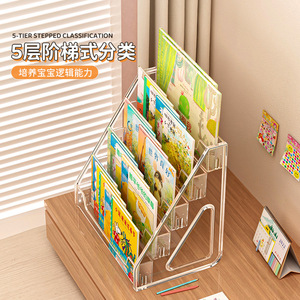 Estantería acrílica para niños, estante de almacenamiento de doble nivel para dormitorio, escritorio, organización de libros ilustrados para niños - Product Image 3