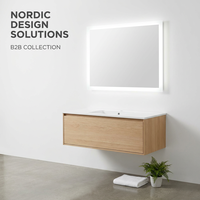 Mueble de Baño Flotante Nórdico de Roble Claro con Lavabo de Cerámica y Espejo LED para Hotel