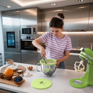 Revêtements de <span class=keywords><strong>bol</strong></span> en silicone pour mélangeurs <span class=keywords><strong>KitchenAid</strong></span>, revêtement de <span class=keywords><strong>bol</strong></span> de mélange de 5 litres avec <span class=keywords><strong>couvercle</strong></span>, bols en silicone réutilisables pour la pâtisserie - Product Image 2