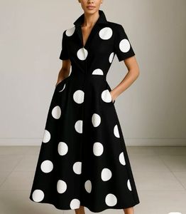 Produttore di Abiti in Seta Personalizzati OEM di Alta Qualità Stampa a <span class=keywords><strong>Pois</strong></span> Abito da Donna Private Label - Product Image 3