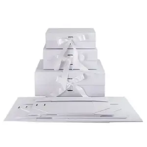 豪华回收纸板折叠包装婚礼磁扣平丝带折叠纸礼品盒
