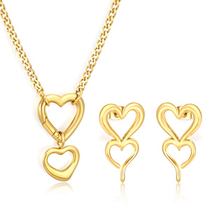 Ensemble de bijoux en forme de cœur, plaqué or 18 carats, collier et boucles d'oreilles en acier inoxydable, pour femmes, à porter au quotidien - Product Image 1