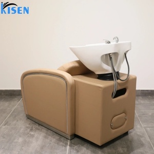 Sillón de Lavado de Cabello de Lujo Kisen para Salón de Belleza, Color Negro, Naranja y Blanco, con Lavabo de Cerámica, en Venta - Product Image 6