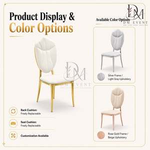 Silla de Boda Decorativa de Acero Inoxidable Dorado con Respaldo de Pétalos de Tulipán y Cojín Blanco para Bodas y Eventos - Product Image 4