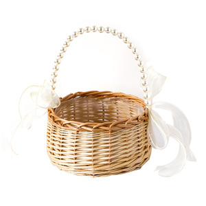 Cesto di Fiori in Vimini Intrecciato a Mano con Manico Elegante in Perle, Design Staccabile, Tendenza 2026, per Decorazioni Floreali da Matrimonio - Product Image 6