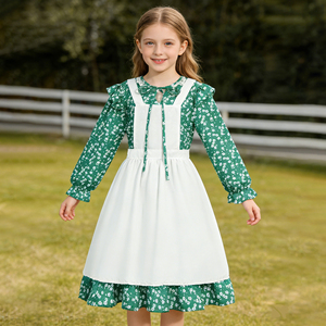 Conjunto de Vestido Pioneer para Niña, Vestido Verde con Estampado Floral de la Pradera con Delantal y Gorro para Halloween, Inspirado en Películas y Series de Televisión - Product Image 1