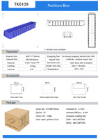 INORDER TK6109 600x117x90mm Plateau de rangement étroit en PP empilable avec séparateurs pour le stockage de quincaillerie